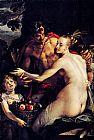 Bacchus Canvas Paintings - Bacchus, Ceres and Cupid